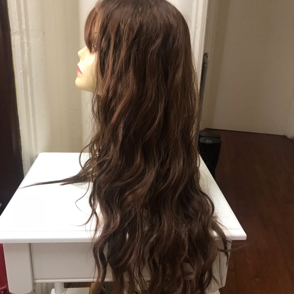 Human hair blend medium brown wig with bang - Picture 4 of 6